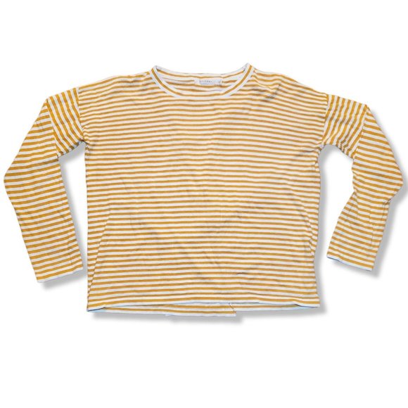 Ellison Women's Mustard Striped Long Sleeve Cross Wrap Back Top Sz Medium ( M )